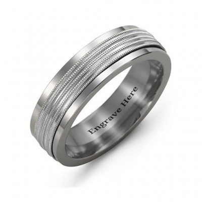 Men's Ribbed Centre Tungsten Band Ring - Name My Jewelry ™