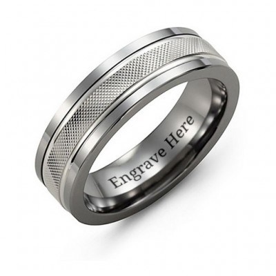 Men's Textured Diamond-Cut Ring with Polished Edges - Name My Jewelry ™