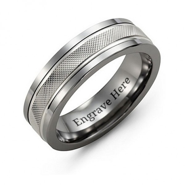 Men's Textured Diamond-Cut Ring with Polished Edges - Name My Jewelry ™