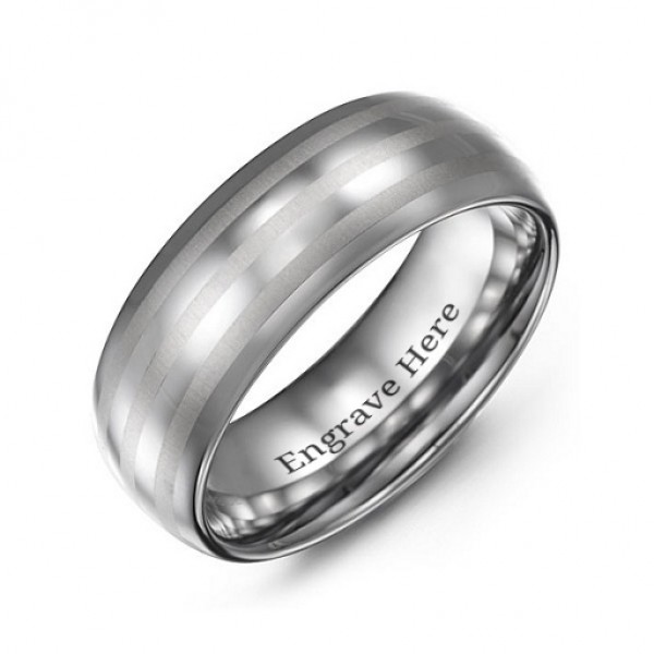 Men's Tungsten Polished Triple Stripe Satin Centre Ring - Name My Jewelry ™