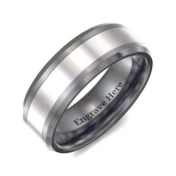 Men's Two Tone Black Tungsten Polished Ring - Name My Jewelry ™