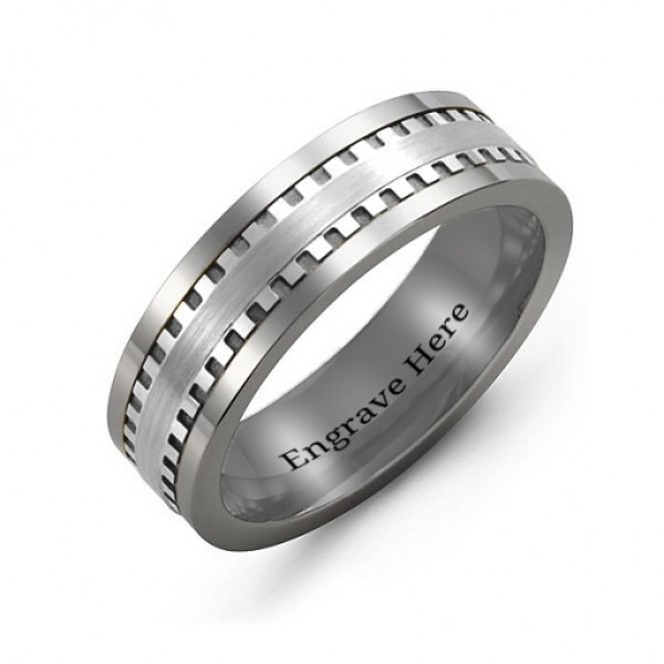 Men's Vertical Grooved Centre Tungsten Band Ring - Name My Jewelry ™