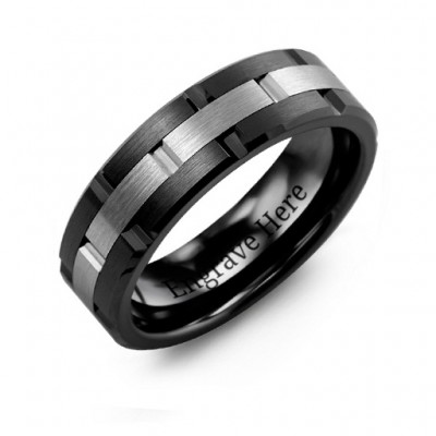 Men's Ceramic & Tungsten Grooved Brushed Ring - Name My Jewelry ™