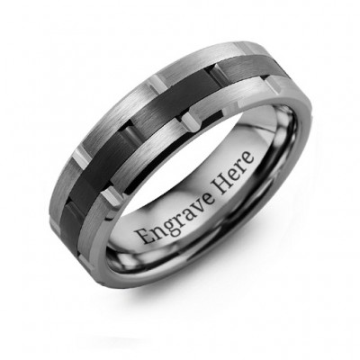 Men's Tungsten & Ceramic Grooved Brushed Ring - Name My Jewelry ™