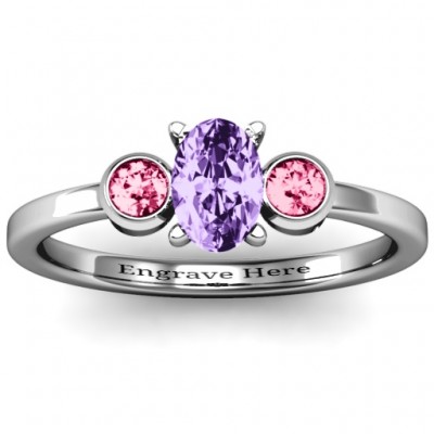 Oval Centre with Twin Bezel Rounds Ring - Name My Jewelry ™