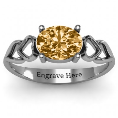 Oval Solitaire Ring with Surrounding Hearts - Name My Jewelry ™