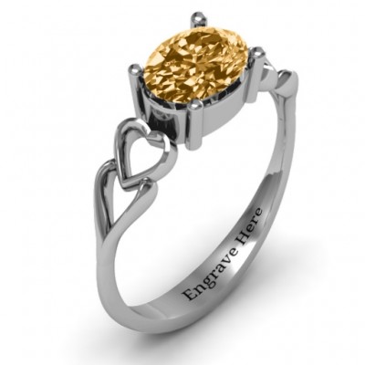Oval Solitaire Ring with Surrounding Hearts - Name My Jewelry ™