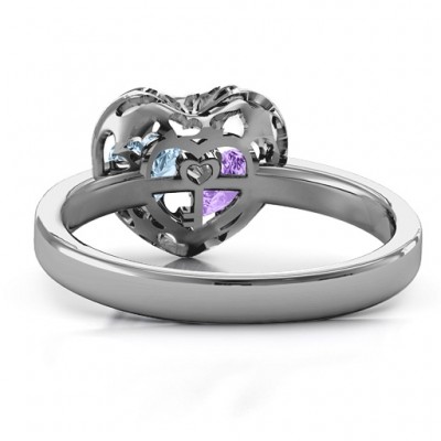 Petite Caged Hearts Ring with 1-3 Stones  - Name My Jewelry ™