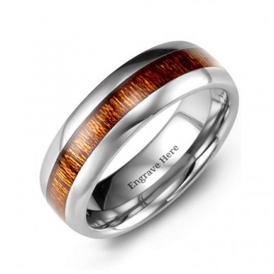 Polished Tungsten Ring with Koa Wood Insert - Name My Jewelry ™