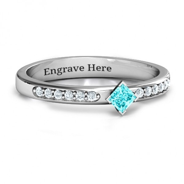 Princess Centre Stone Ring with Twin Accent Rows  - Name My Jewelry ™