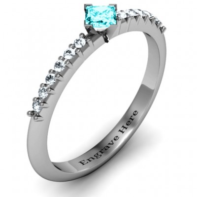 Princess Centre Stone Ring with Twin Accent Rows  - Name My Jewelry ™