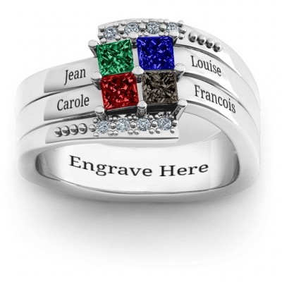 Quad Princess Stone Ring with Accents  - Name My Jewelry ™