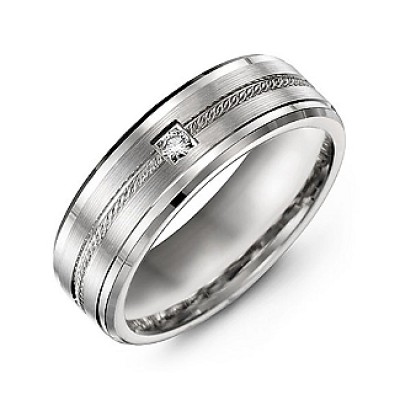 Rope Design Men's Ring with Stone and Beveled Edges  - Name My Jewelry ™