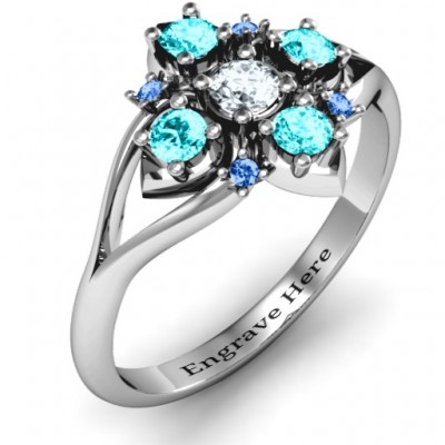 Round Stone  Beehive  Bloom Ring with Acccents  - Name My Jewelry ™