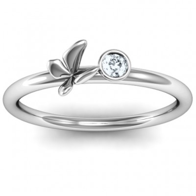 Soaring Butterfly with Stone 'Flower' Ring  - Name My Jewelry ™