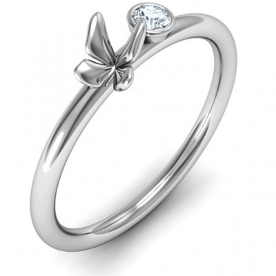 Soaring Butterfly with Stone 'Flower' Ring  - Name My Jewelry ™