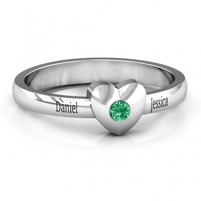 Solid Heart with Single Gemstone Ring  - Name My Jewelry ™