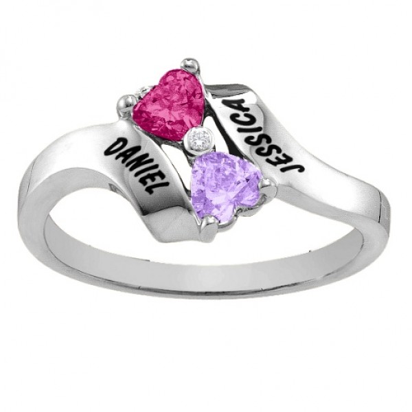 Sterling Silver  Rhapsody  Kissing Hearts Ring - Name My Jewelry ™