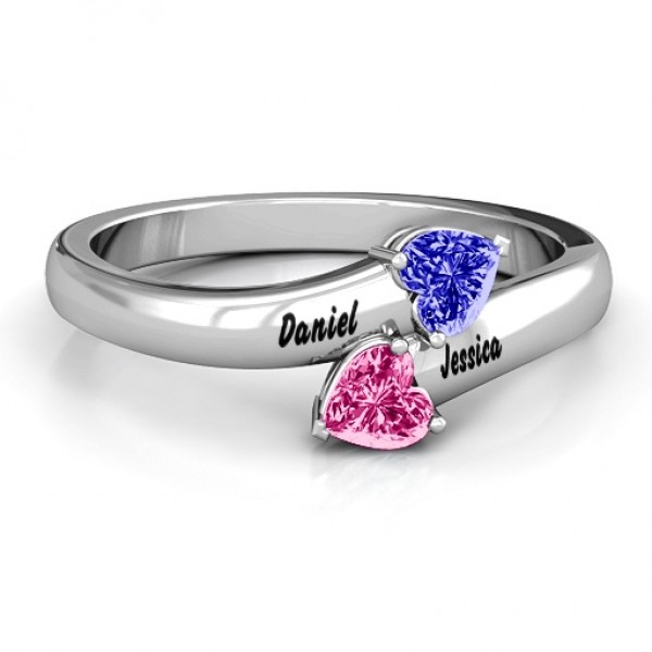 Sterling Silver  Tribute  Hearts Bypass Ring - Name My Jewelry ™