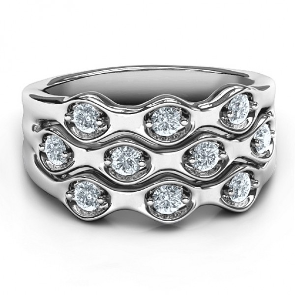 Sterling Silver 3 Tier Wave Ring - Name My Jewelry ™