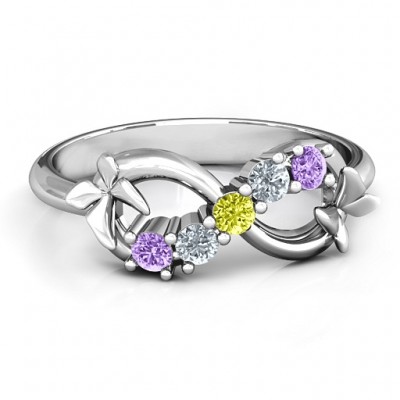 Sterling Silver 5 Stone Infinity with Soaring Butterflies  - Name My Jewelry ™