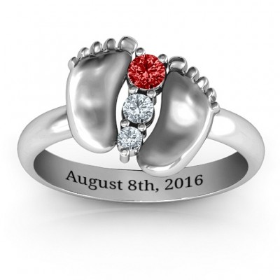 Sterling Silver Baby Foot Birthstone Ring  - Name My Jewelry ™