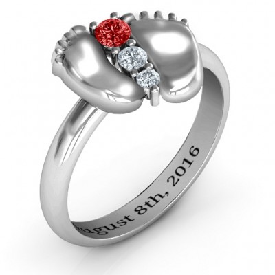 Sterling Silver Baby Foot Birthstone Ring  - Name My Jewelry ™