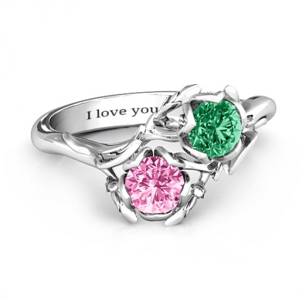 Sterling Silver Be-leaf In Love Double Gemstone Floral Ring  - Name My Jewelry ™