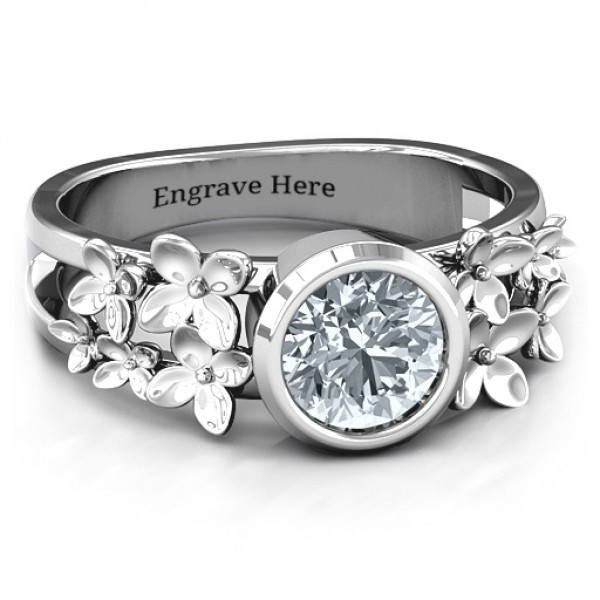 Sterling Silver Beautiful Blossoms with Split Shank Ring and Genuine Diamond Stone  - Name My Jewelry ™