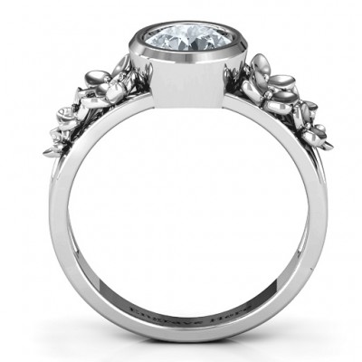 Sterling Silver Beautiful Blossoms with Split Shank Ring and Genuine Diamond Stone  - Name My Jewelry ™