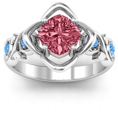 Sterling Silver Cushion on Flowers Ring - Name My Jewelry ™