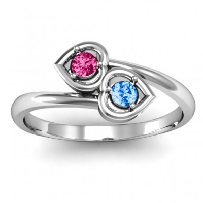 Sterling Silver Double Heart Bypass Ring - Name My Jewelry ™