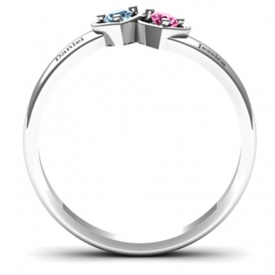 Sterling Silver Double Interlocked Hearts Ring - Name My Jewelry ™