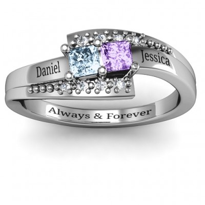 Sterling Silver Double Princess Bypass with Accents Ring - Name My Jewelry ™