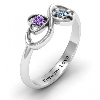 Sterling Silver Duo of Hearts and Stones Infinity Ring  - Name My Jewelry ™