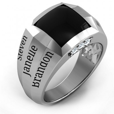 Sterling Silver Engravable Statement 6-Stone Men's Ring  - Name My Jewelry ™