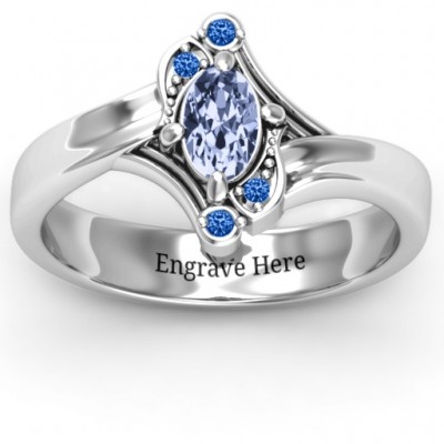 Sterling Silver Fancy Oval Asymmetrical Ring - Name My Jewelry ™