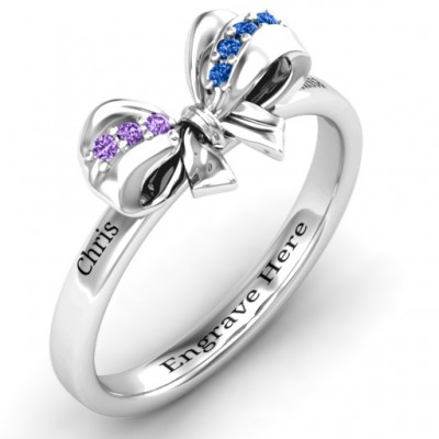 Sterling Silver Fancy Stone Set Bow Ring  - Name My Jewelry ™
