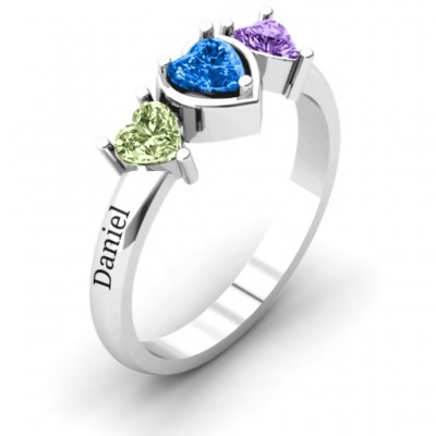 Sterling Silver Heart Stone with Twin Heart Accents Ring  - Name My Jewelry ™