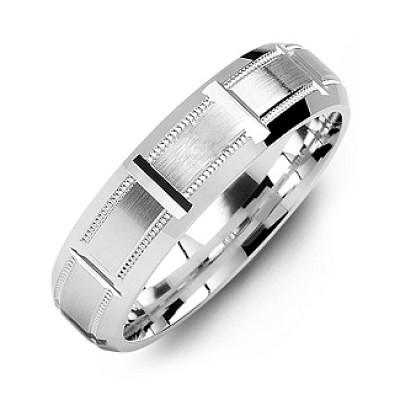 Sterling Silver Horizontal-Cut Men's Ring with Beveled Edge - Name My Jewelry ™