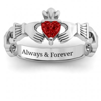 Sterling Silver Infinity Claddagh with Heart Stone Ring and Amethyst (Simulated) Stone  - Name My Jewelry ™