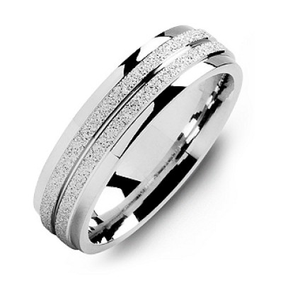 Sterling Silver Laser-Finish Men's Ring with Polished Edges - Name My Jewelry ™
