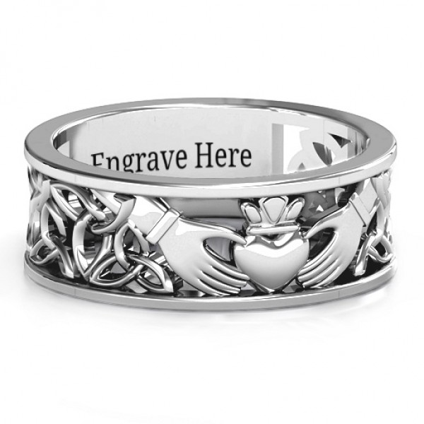 Sterling Silver Men's Celtic Claddagh Band Ring - Name My Jewelry ™