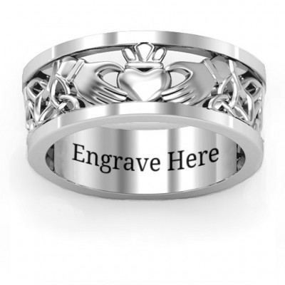 Sterling Silver Men's Celtic Claddagh Band Ring - Name My Jewelry ™