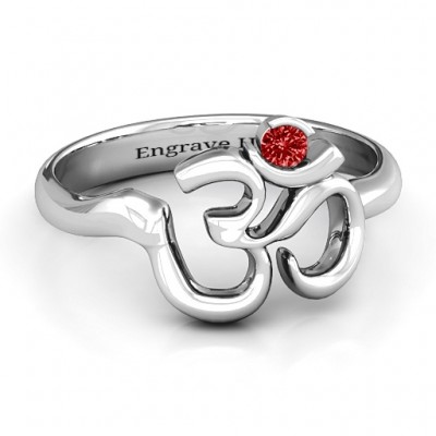 Sterling Silver Om - Sound of Universe Ring with Round Stone  - Name My Jewelry ™