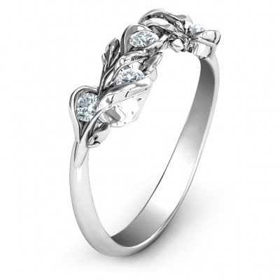 Sterling Silver Organic Leaf Five Stone Family Ring  - Name My Jewelry ™