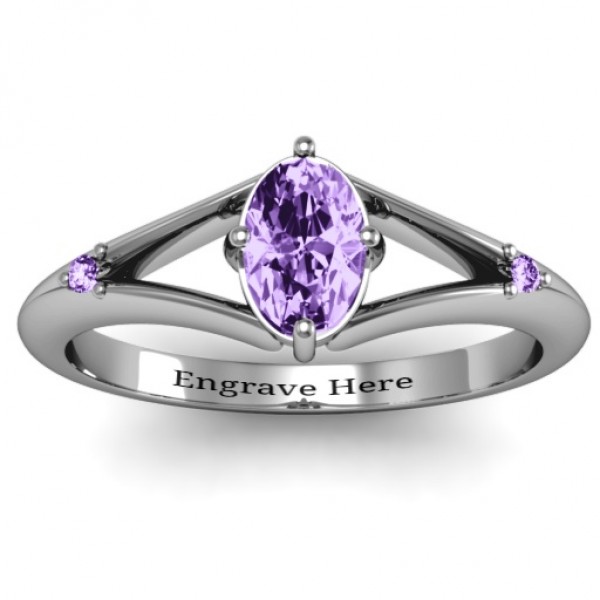 Sterling Silver Oval Split Shank Accent Ring - Name My Jewelry ™