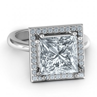 Sterling Silver Princess Cut Cocktail Ring with Halo - Name My Jewelry ™
