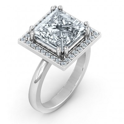 Sterling Silver Princess Cut Cocktail Ring with Halo - Name My Jewelry ™