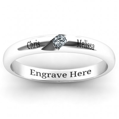 Sterling Silver Reveal Stone Grooved Women's Ring with Cubic Zirconias Stone  - Name My Jewelry ™
